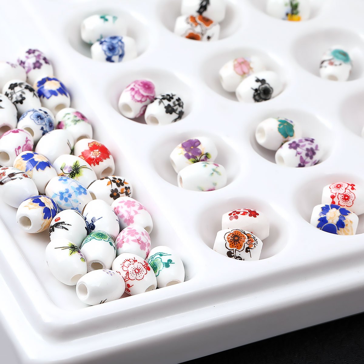 25pcs Floral Printed Ceramic Beads for DIY Jewellery Making